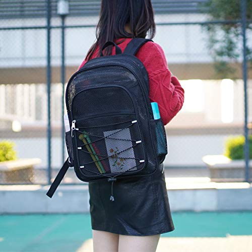 COVAX Heavy Duty Mesh Backpack, See Through College Mesh Backpack, Semi-transparent Bookbag with Bungee and Comfort Padded Straps for Commuting, Swimming, Beach, Outdoor Sports