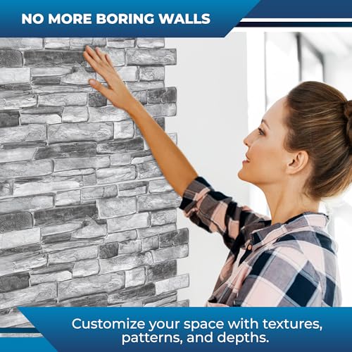 Smart Profile 3D Wall Panel - PVC Casted Faux Stone - 50 Sq Ft for Full Wall Interior Coverage - Heat, Scratch & Moisture Resistant Design for Home, Kitchen, DIY - Silver Slate - 38.6" x 19.6"