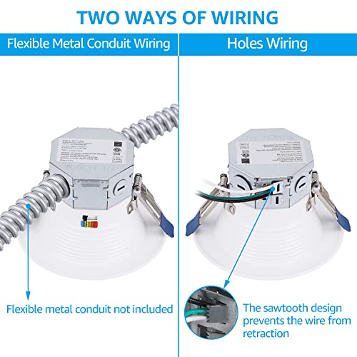 TORCHSTAR 8-Pack 5CCT 4 Inch LED Integrated Canless LED Recessed Lighting with J-Box, Anti-Glare Deep Baffle, CRI90 Dimmable Ceiling Downlight, ETL Air Tight IC Rated, 2700K3000K3500K4000K5000K