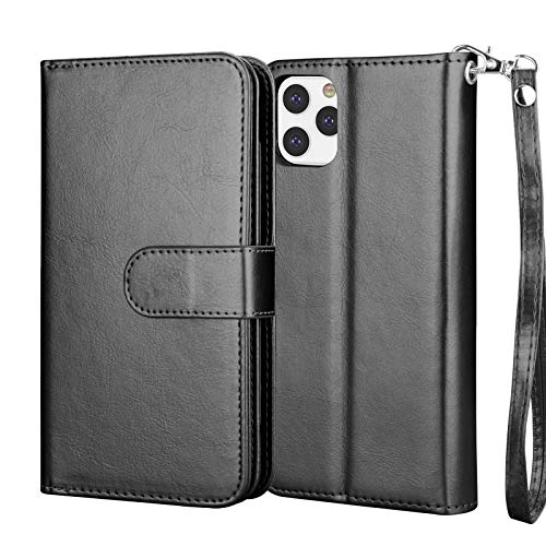 NJJEX Wallet Case for iPhone 11 PRO Max 2019, for iPhone 11 PRO Max Case (6.5"), [9 Card Slots] PU Leather ID Credit Holder Folio Flip [Detachable] Kickstand Magnetic Phone Cover & Lanyard - Black