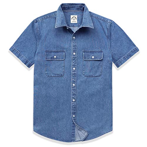Dubinik®Work Shirts for Men Mens Short Sleeve Button Down Shirts Mens Work Shirts Two Pocket Cotton Rugged Casual Western Z Navy