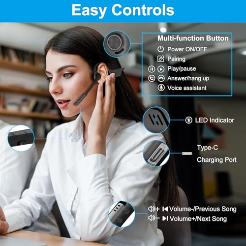 Smof Air Conduction Headset with Mic,Open Ear Wireless Headphones with Bluetooth 5.1/Mute Function/aptX-HD/LL,for Online Meeting/Online Teaching/Office Home Business/Driving（Black）