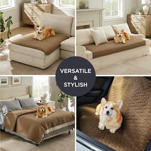 Bedsure 100% Waterproof Couch Cover for Dogs Washable - Non Slip Waterproof Dog Blanket for Couch Sofa, Lightweight Furniture Protector Durable for Pet Cat Puppy with Non-Slip Bottom, Brown, 40x50IN