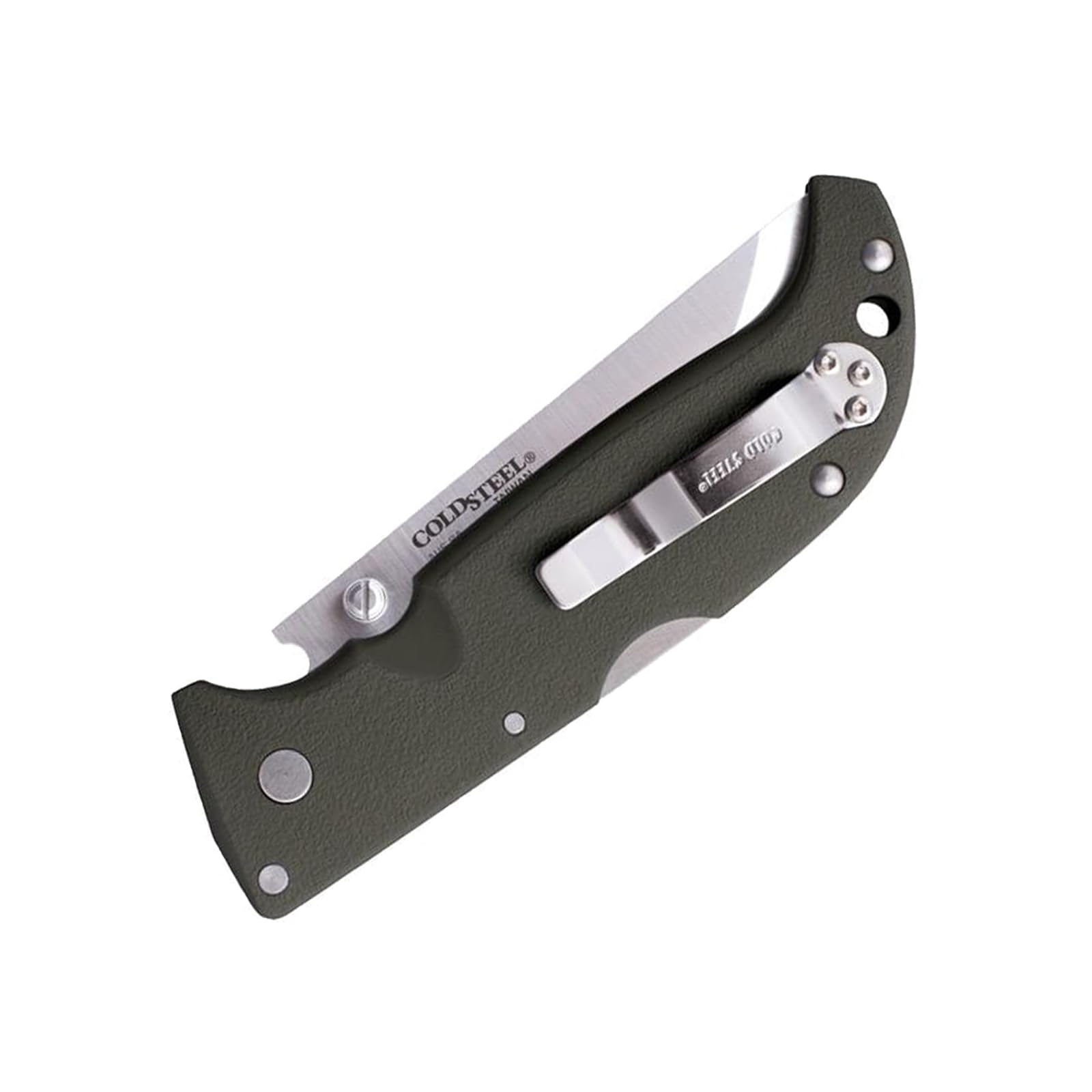 COLD STEEL Finn Wolf 3.5in AUS8A Razor-Sharp Straight Back Blade 4.375in Griv-Ex OD Green Handle Hunting Folding Knife, Boxed