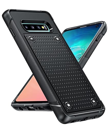 LeYi for Samsung S10 Case, Galaxy S10 Phone Case, Shockproof Heavy Duty Dual Layer Protective Hard PC Textured Back & Soft Bumper Case for Galaxy S10, Black