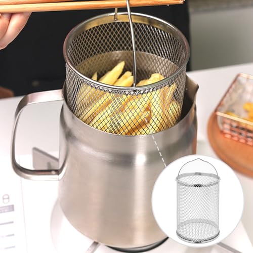 2L Stainless Steel Oil Filter Pot, 2024 Upgrade 304 Stainless Steel Large Capacity Versatile Oil Filter Vessel Tank, Kitchen Mini Oil Fryer And Filter Cup Combo Multi-Function Frying Net Tank (A-1.5L)