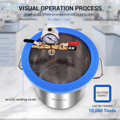 novorik 3 Gallon Vacuum Chamber with 3.6 CFM Pump, Single Stage Vacuum Pump and Vacuum Chamber Kit with Acrylic Lid for Stabilizing Wood, Degassing Silicone Resin, Epoxies