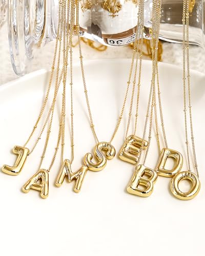 Chunyee Bubble Letter Necklace Gold for Women, 18k Gold Initial Necklaces for Women Dainty Letter Necklace With Gift Package, Ideal Jewelry Gifts for Women
