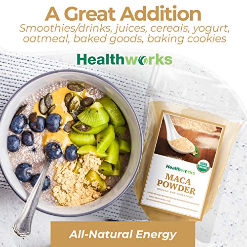 Healthworks Superfoods Organic Maca Powder Raw - 16 Oz / 1 Lb - Certified Organic Flour Use - Keto, Vegan & Non-GMO - Premium Peruvian Origin - Breakfast, Smoothies, Baking & Coffee - Antioxidant
