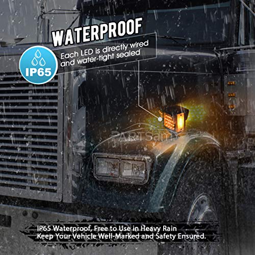 Partsam 2Pcs Double Face Trailer Pedestal Turn Signal Parking Lights with Chrome Visors, Amber/Amber Dual Face Square 52 LED Fender Stud Mount Light for Trucks Trailers, Dual Studs