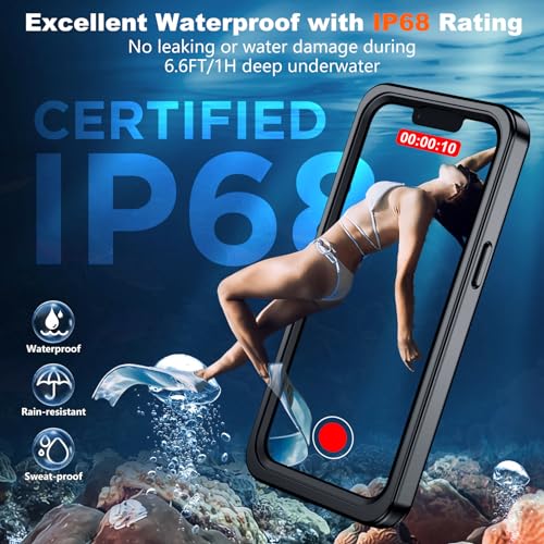 SPIDERCASE for iPhone 13 Case Waterproof,Built-in【9H Tempered Glass】 Camera Lens & Screen Protector【IP68 Underwater】【15FT Military Shockproof】 Full Body Protection Rugged iPhone 13 Case 6.1’’,Black