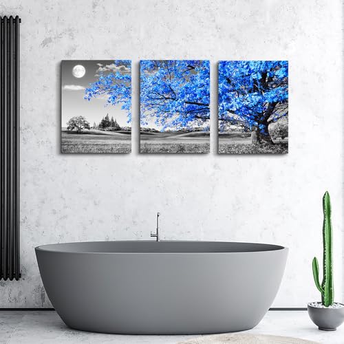 Lapremoly Canvas Wall Art For Salon Living Room Farmhouse Wall Decor For Bedroom Office Decor Black And White Landscape Wall Paintings Blue Trees Wall Pictures Modern Home Walls Artwork 3 Piece