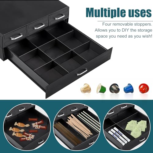 K Cup Holder Drawer 66/88 Pods Capacity, Four Drawers Design for Nespresso Pods Holder, Coffee Pod Holder Compatible With Keurig Pod Organizer&Nespresso/K-Cup/Vertuo Pod Holder, Black