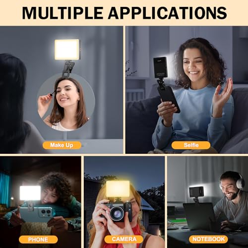 ORFASTAR Phone Light, 120 LED Selfie Light for iPhone, 8000Mah Rechargeable Phone Light Clip Video Camera Light, Adjusted 3 Light Modes for Android, iPad, Laptop, for Makeup, TikTok, Vlog