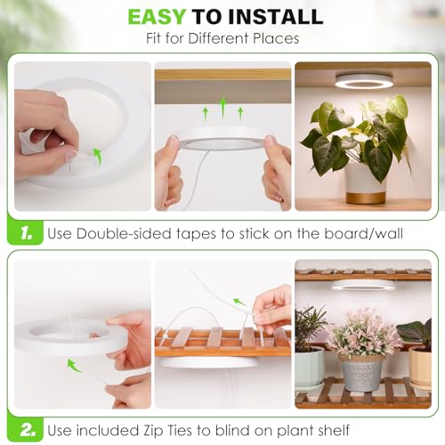 LORDEM 6.3" Bamboo Ceiling Grow Lamp for Indoor Plants, 216 LEDs Full Spectrum Halo Plant Light, Under Cabinet Grow Lights with 4/8/12H Auto Timer Switch Modes, 4 Dimmable Brightness Levels, Tri Head