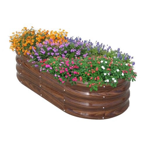 SnugNiture 24" Tall 9-in-1 Raised Garden Bed Kit 8x2x2 ft,Metal Tall Raised Planter Bed Outdoor for Planting Plants Vegetables Flowers Fruits,Brown