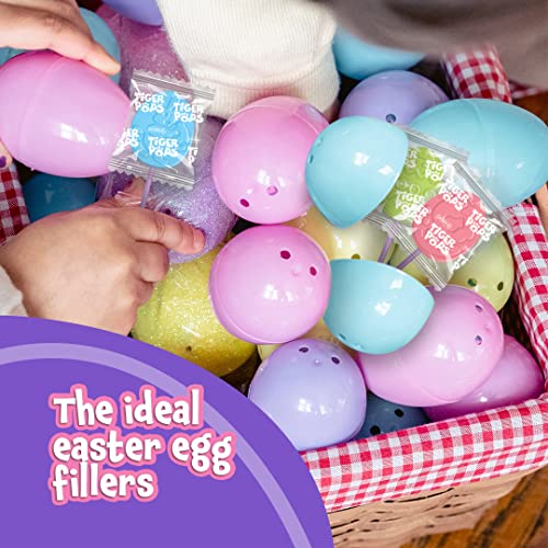 Colombina Tiger Pops Easter Jar, Watermelon, Blue Raspberry, and Cherry Flavors, Individually Wrapped Lollipops, Includes Easter Bunny, Egg, and Chick Shapes, 130 Count (Pack of 1)