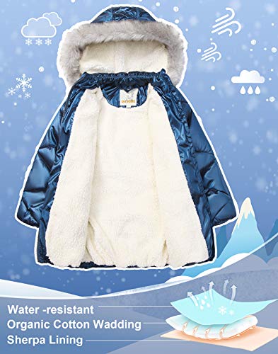 SOLOCOTE Girls Winter Coats Hooded Sherpa Lined Lightweight Jacket Thick Warm Puffy Waterproof Windproof Cotton Shiny Jackets