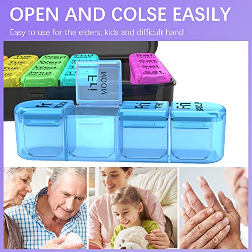 Odaro Weekly Pill Organizer 4 Times a Day, Daily Pill Box 7 Day, Large Travel Pill Case with 28 Compartment to Hold Medicine, Vitamin and Supplement (Color)