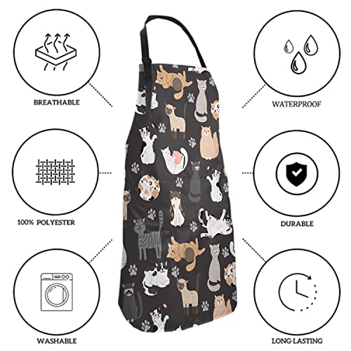 Sweetshow Funny Pets Cat Apron with 2 Pockets and Adjustable Neck Waterproof Stain Resistant Cooking Kitchen Bib Aprons for Women Men Unisex