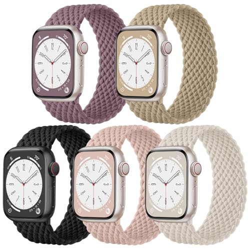 Zedoli 5 Pack Braided Solo Loop Compatible with Apple Watch Band 38mm 40mm 41mm 42mm Women Men, Stretchy Nylon Elastic Sport Strap Wristbands for Apple Watch SE Band iWatch Series 10 9 8 7 6 5 4 3 2 1