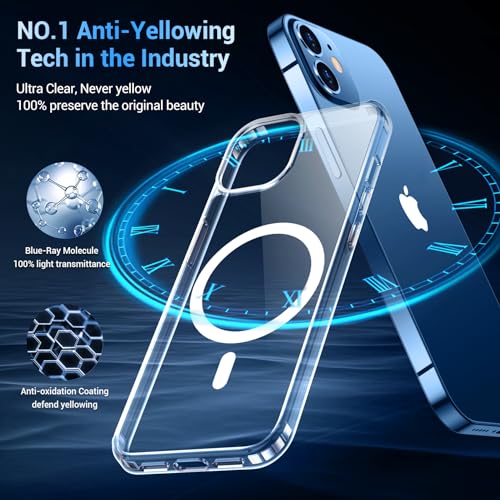 Temdan for iPhone 12 Case for iPhone 12 Pro Case,[Compatible with Magsafe][2 Pcs Glass Screen Protector] [Not Yellowing] Slim Thin Shockproof Phone Case 6.1"-Clear