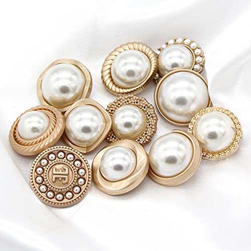 5 PCS Pearl Gold Metal Women Coat Buttons for Clothing Sweater Decoration Sewing Crafts Accessories (#10, 18mm)