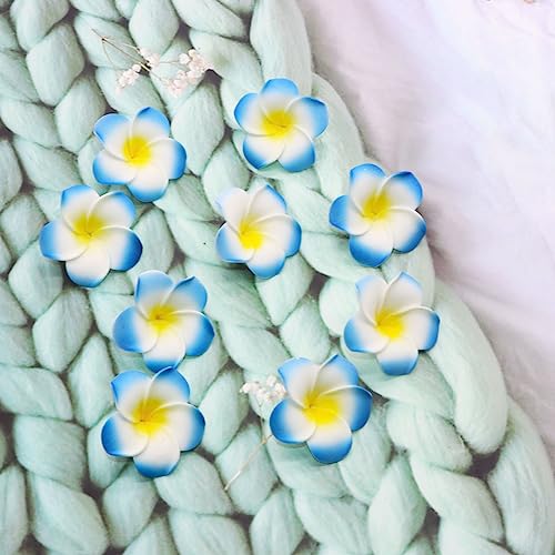 FZBNSRKO 100 Pcs Hawaiian Foam Artificial Plumeria Rubra Hawaiian Flower Petals for Wedding Party Decoration,Diameter 1.6inch,Blue