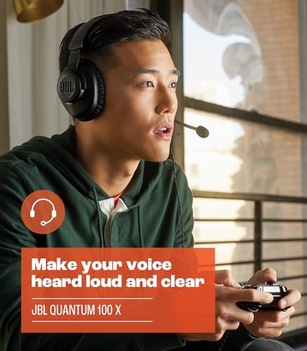 JBL Quantum 100X - Wired Over-Ear Gaming Headset with a Detachable mic, QuantumSOUND Signature, Memory Foam Comfort, Compatible with Windows Sonic Surround Sound (Black)