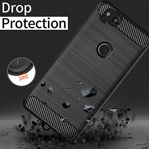 KEEPCA for Google Pixel 2 Slim Case,Thin Soft TPU Rubber Silicone Anti-Scratch Shockproof Carbon Fiber Protective Cases Cover for Pixel 2,Brushed Black