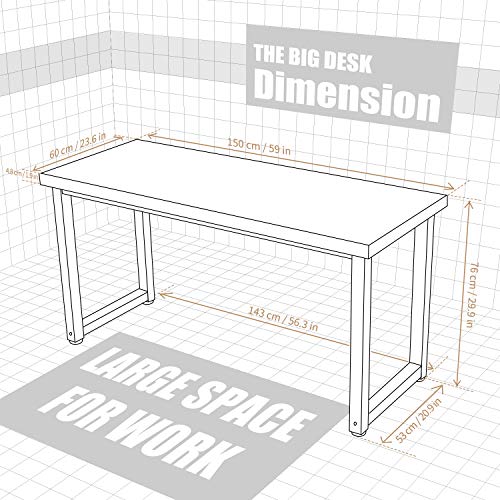 TOPSKY 59" Big Large Computer Office Desk 1.88" Thickness Desktop (Espresso Gray)