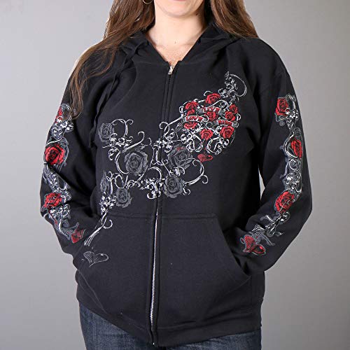 Hot Leathers Women's Live, Love, Ride and Roses Hooded Sweatshirt (Black, Small)