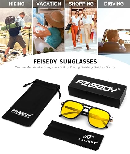 FEISEDY Retro Polarized Aviator Sunglasses Womens Men, 70s Vintage Square Aviators Shades B9134