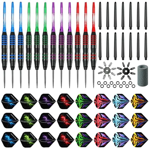 WINSDART Darts Metal Tip Set Professional Metal Darts for Dartboard Steel Tip Darts with Nonslip Iron Barrel Aluminum Dart Shafts,Extra Flights,Dart Sharpener,Gift Box