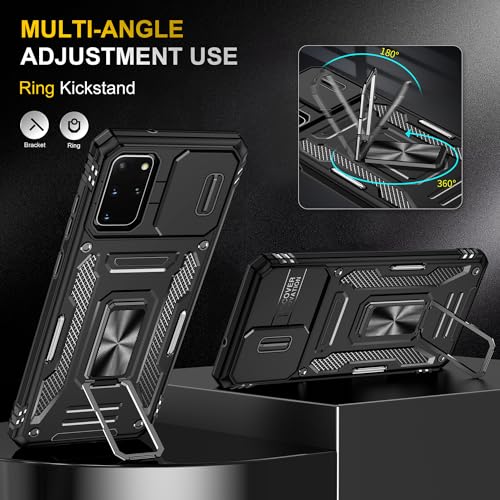 KOBBRAN for Samsung Galaxy S20 Plus Case Galaxy S20+ Plus Case with Slide Camera Cover Ring Kickstand Military Grade Shockproof Case for Galaxy S20 Plus Phone Case (Black)