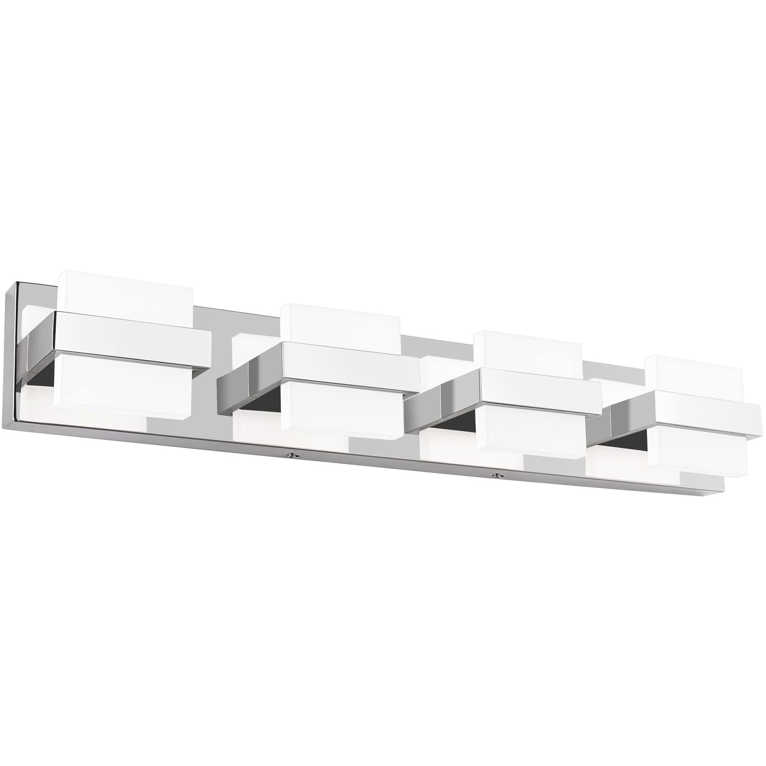 SOLFART 4 Lights Chrome Bathroom Light Fixtures Modern LED Bathroom Light Vanity Lights Over Mirror 27 inch White Light Dimmable