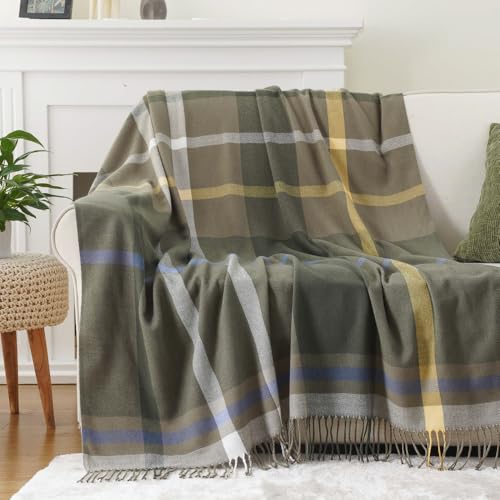 BATTILO HOME Olive Green Plaid Throw Blanket for Couch - Army Green Plaid Blanket Buffalo Checkered Blankets - Lightweight Farmhouse Outdoor Throw Blankets for Bed, Sofa 50"x60"