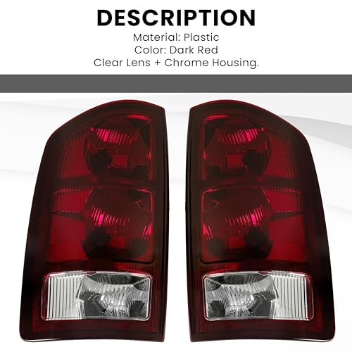 HECASA Tail Light Assembly w/Halogen Bulb Compatible with 2002-2006 Dodge Ram 1500/2003-2006 Dodge Ram 2500 3500 Tail Lamp Signal Brake Lamp Replacement for CH2801147 CH2800147 Pair&Dark Red