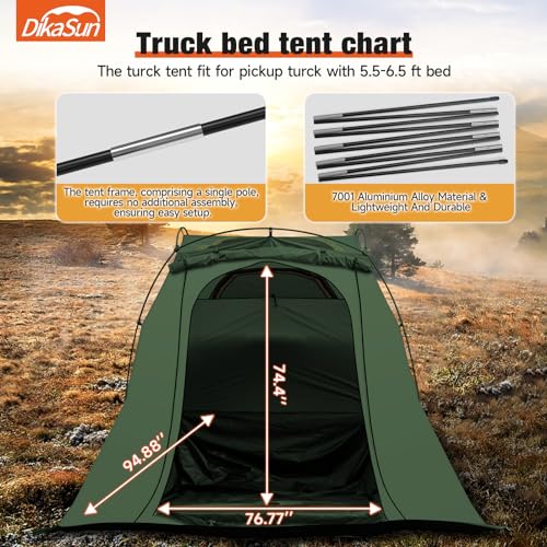 DikaSun Pickup Truck Bed Tent: Double Layer Quick Setup Pickup Tent 5.5-5.8 Ft, Waterproof PU3000mm Tear-Resistant Truck Tent for Camping (Green)