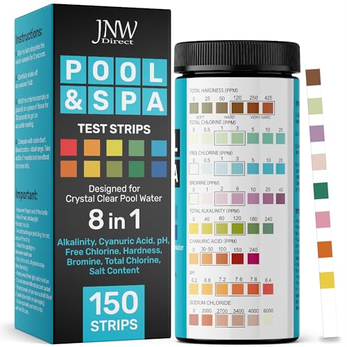 Hot Tub and Pool Test Strips - 6in1 Quick & Accurate Hot Tub, Spa, Pool Test Strips - 100 Water Test Strips, Water Test Kit with E-Book - Test Chlorine, Bromine, pH, Hardness, Alkalinity - JNW Direct