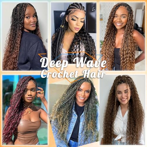 Eerya Long Curly Braiding Hair 18 Inch 2 Packs Ocean Wave Crochet Hair for Black Women Deep Wave Braiding Hair for Boho Braids（18 inch, #350）