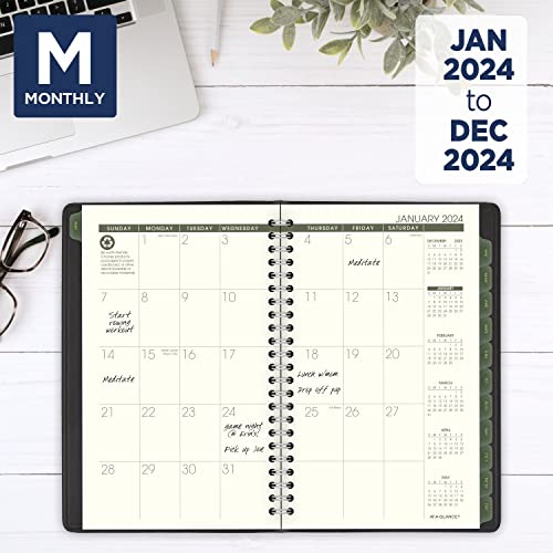 AT-A-GLANCE 2024 Weekly & Monthly Planner, Hourly Appointment Book, 5" x 8", Small, Recycled, Monthly Tabs, Black (70100G0524)