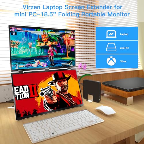 Virzen Triple Screen Extender 120hz 18.5" Portable FHD 1080P Monitor Folding Stacked Travel Monitor Automatic Rotation for Windows Mac OS Kickstand VESA Mountable