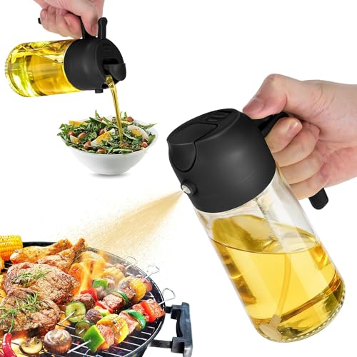 TrendPlain 16oz Olive Oil Dispenser Bottle for Kitchen - 2 in 1 Oil Dispenser and Oil Sprayer for Cooking, Air Fryer, Salad, BPA-Free 470ml Olive Oil Sprayer White