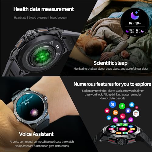 Tbtxyxl Military Smart Watches for Men,1.43'' Amoled Ultra HD Sport Watch with(Call Receive/Dial),100+Sports Modes, IP68/Heart Rate/Sleep/SpO2/Blood,Outdoor Rugged Watch for Android and iOS (Black)