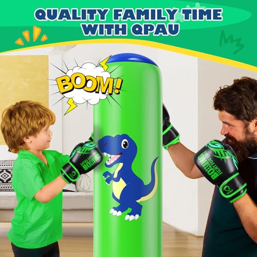 QPAU Inflatable Punching Bag, 48 Inch Stable Inflatable Boxing Bag for 3-6 Kids,Dinosaur Toy & Gifts for Boys and Girls, Kids Boxing Set for Practicing Karate, Taekwondo
