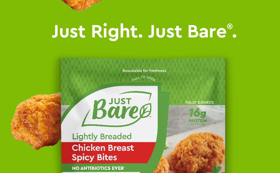 Just Bare® Chicken Lightly Breaded Spicy Breast Bites | Fully Cooked |16 G Protein | Frozen | 1.50 LB