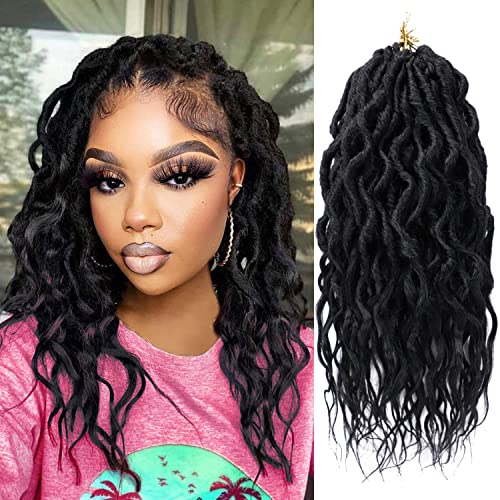 LOSMOEER Faux Locs Crochet Hair 12 Inch, 6 Packs Goddess Locs Crochet Hair for Women, Soft Locs Pre Looped Crochet Braids with Wavy Curly Ends Boho Locs Synthetic Braids Extensions (#1B)