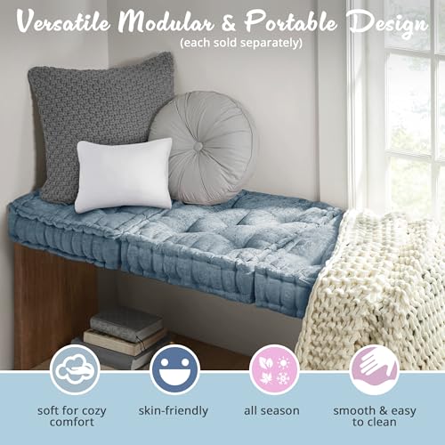 Intelligent Design Loretta Chenille Round Floor Pillow Meditation Cushion, Soft Color & Natural Luster Button Tufted with Elegant Pleated Details, Dia 22"x6"H, Aqua