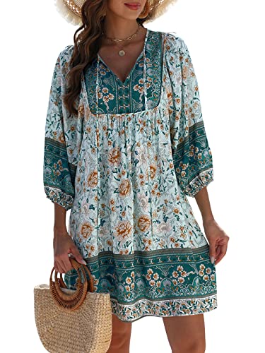 Qearal Women's Floral Summer Short Dress 2023 Casual Boho Print Vacation Dresses Black, M